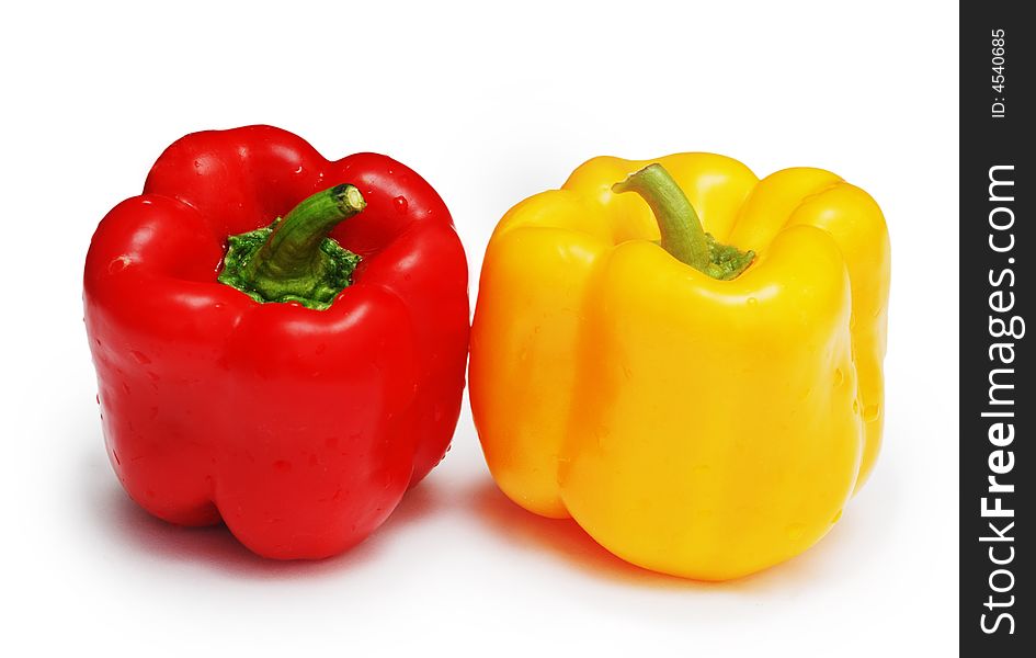 Two peppers red and yellow. Two peppers red and yellow