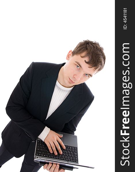 The Young Businessman With The Laptop Isolated