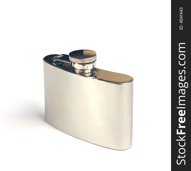 Metal flask on white background