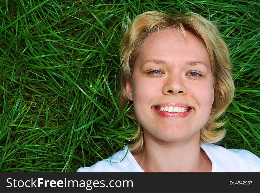 Woman Lie On Grass