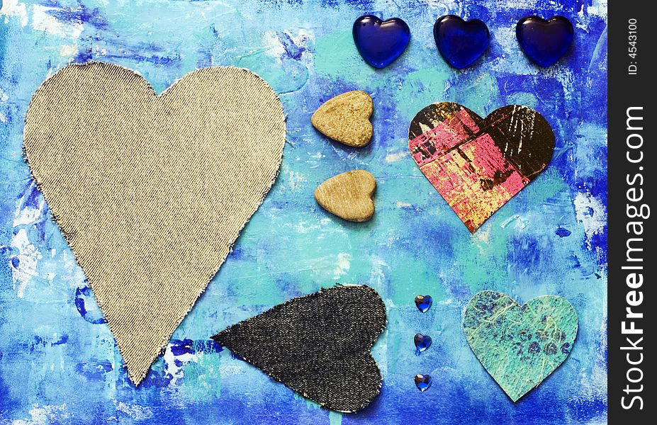 Collage with different blue hearts. Collage with different blue hearts