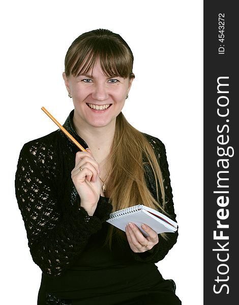 Girl With Pencil And Notebook