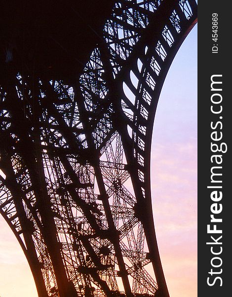 Eiffel Tower of Paris - details in sunset light. Eiffel Tower of Paris - details in sunset light