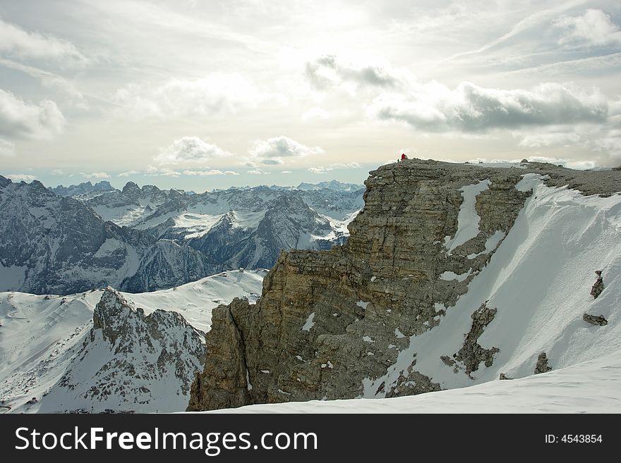 Dolomites landscape. View on mountain range from the point 3000m above the sea level