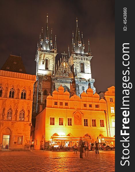The Old Town Square at night in the center of Prague City
