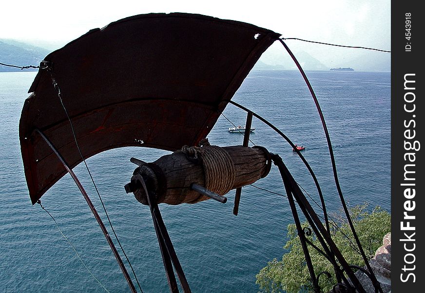 Old rusty winch on Lake Orta