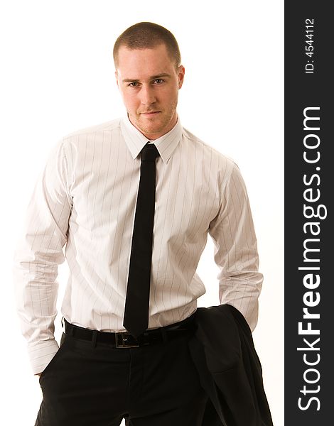 Portrait of a young businessman on white background