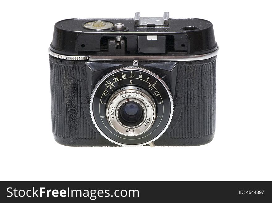 Old photo camera isolated on white background