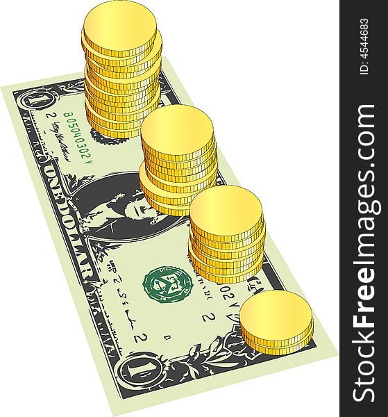 Vector illustration with dollar and gold. Vector illustration with dollar and gold