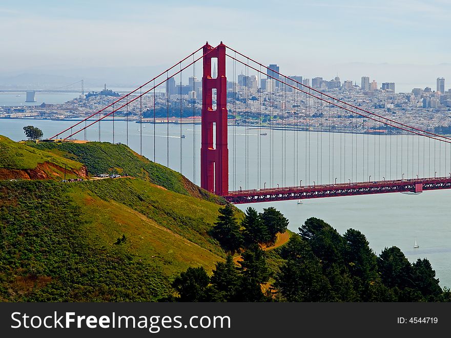 Golden Gate Bridge and San Francisco with cloudy skies