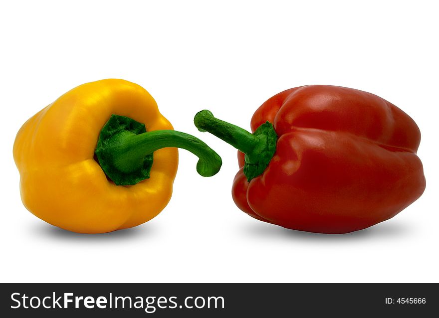 Two Bell Peppers, yellow and red, with path