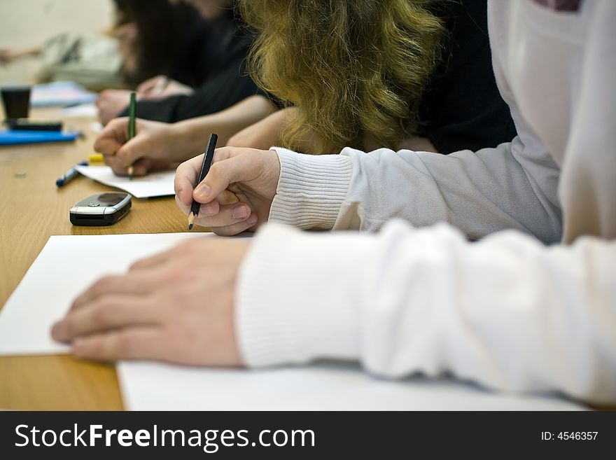 Students at the lesson in the college