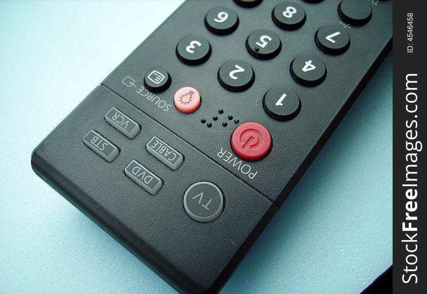 A close detail of a tv set remote control