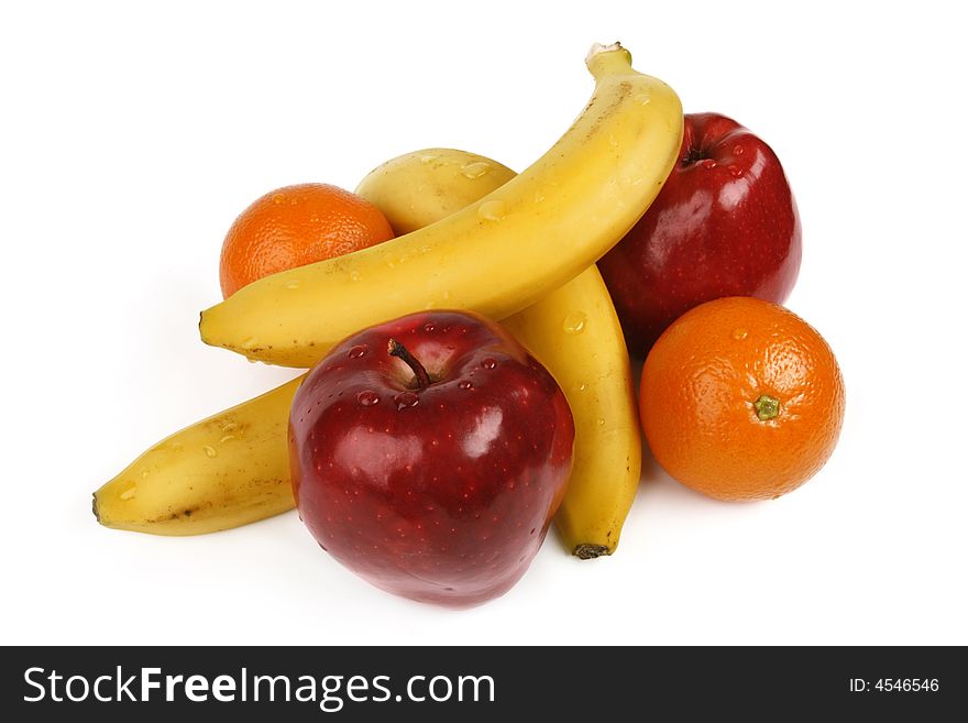 Assorted fruit, fresh apple, bananas, oranges