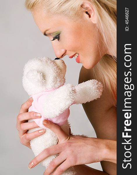 Nice Caucasian Woman With Teddy Bear