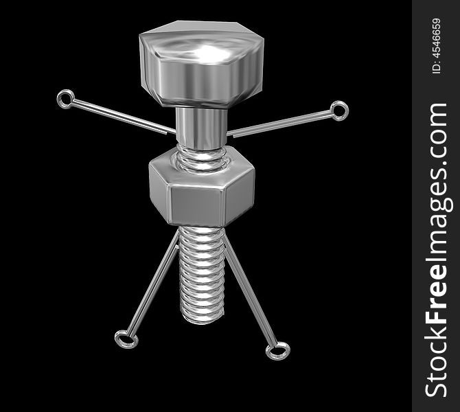 Metal bolt, composition on a black background. 3D.