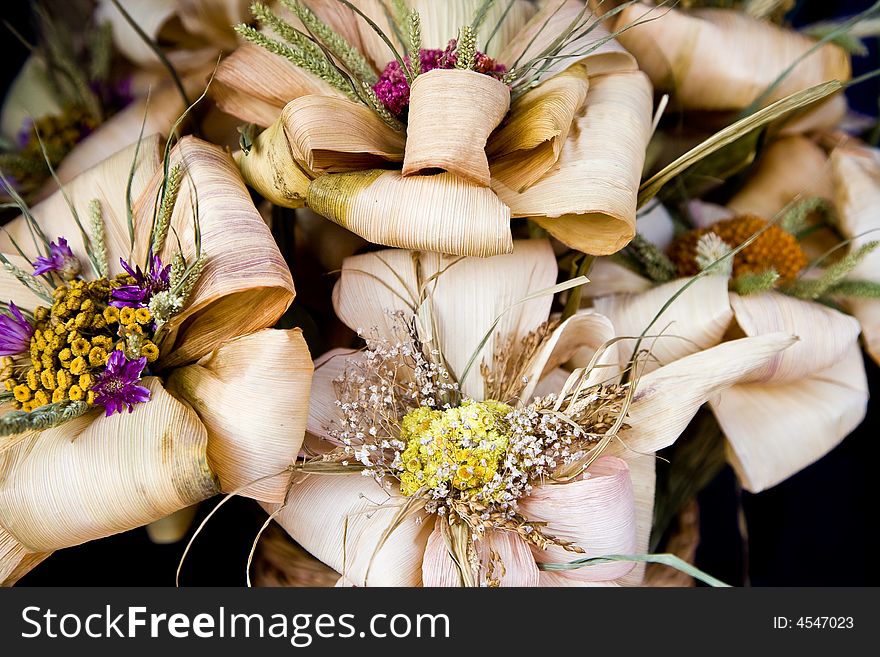 Dried and paper flowers on the fair