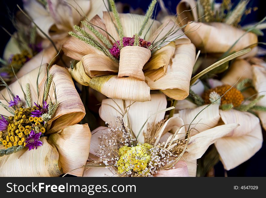 Dried and paper flowers on the fair