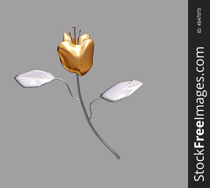 Gold tulip, on a grey background. 3D.