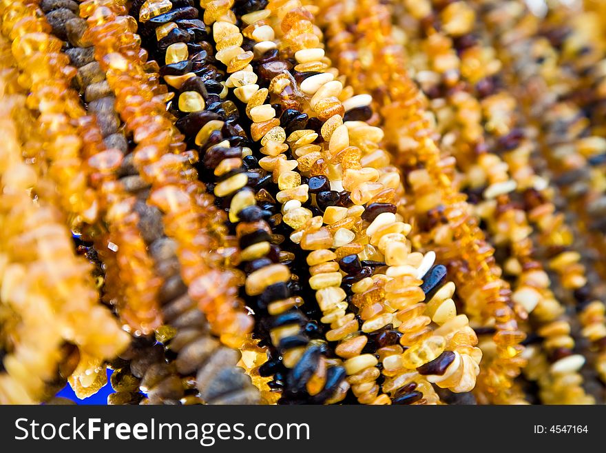 Necklaces from amber in various tints