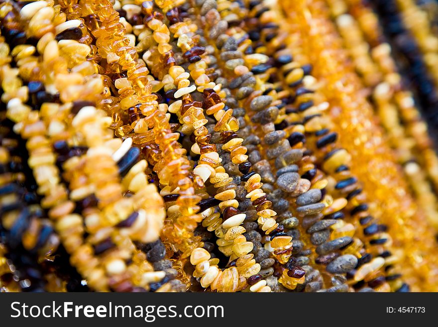 Necklaces from amber in various tints