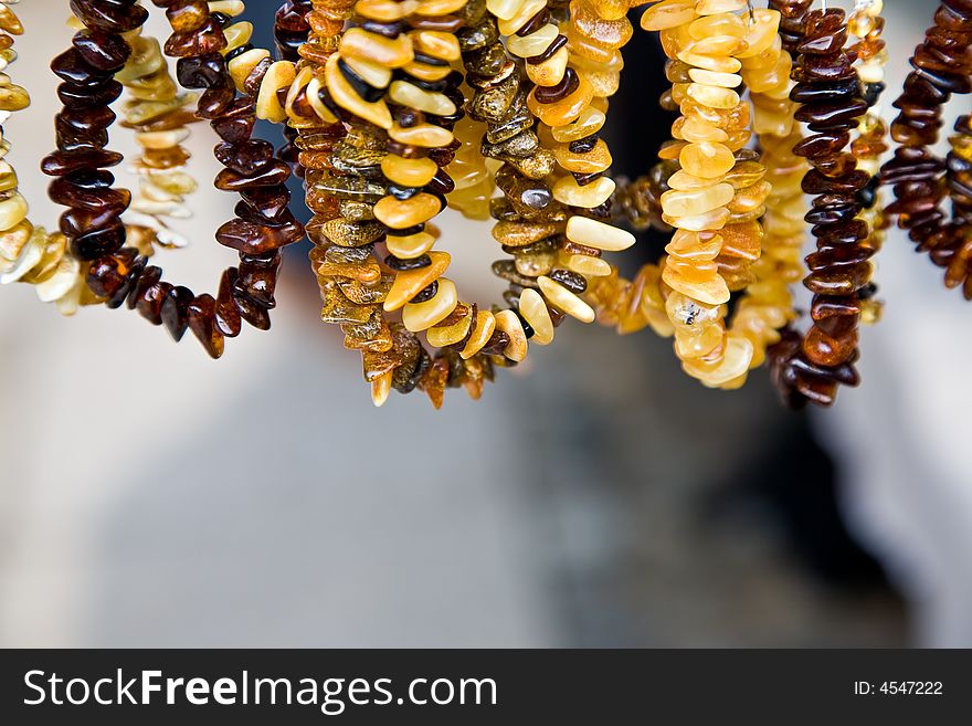 Necklaces from amber in various tints