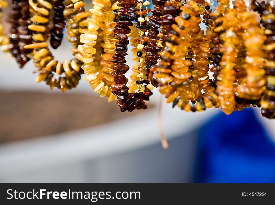 Necklaces from amber in various tints