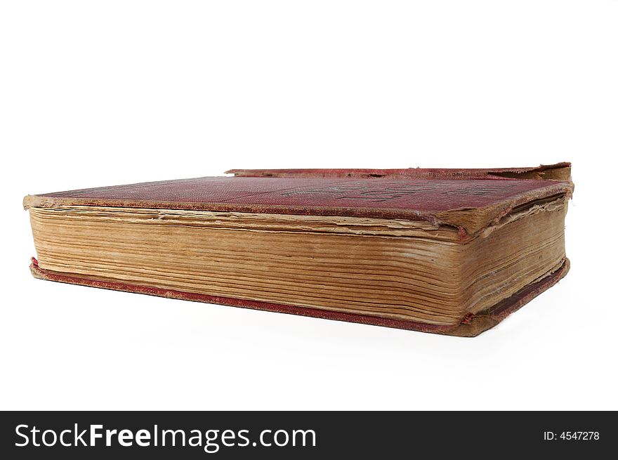 Very old used book on white background. Very old used book on white background