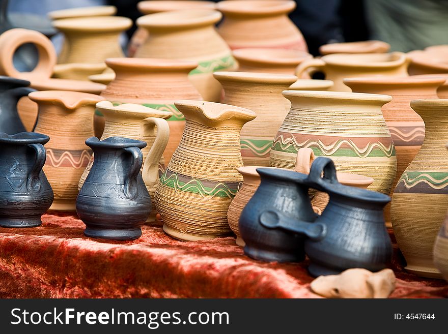 Clay jugs on the fair