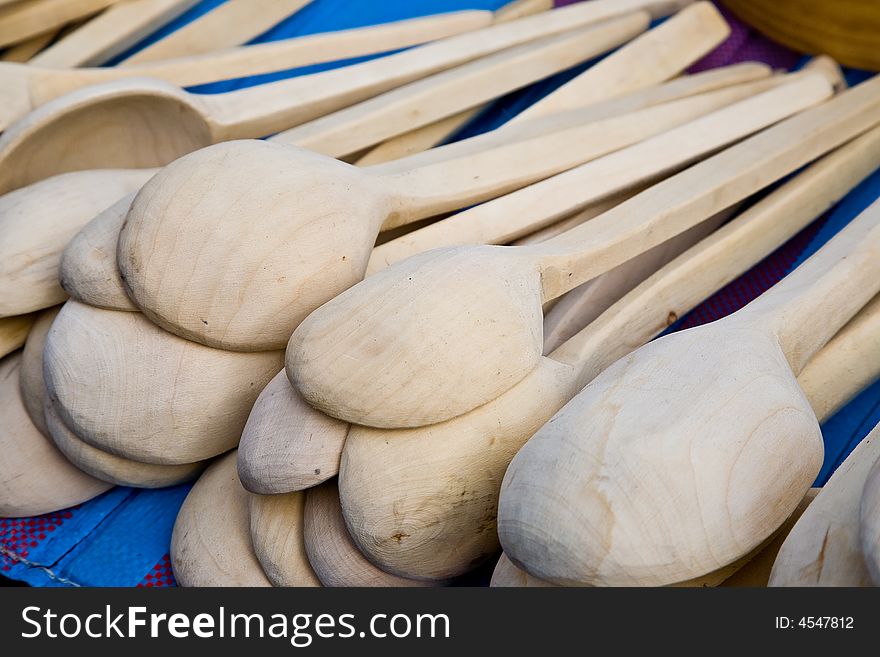 Wooden spoons on the fair