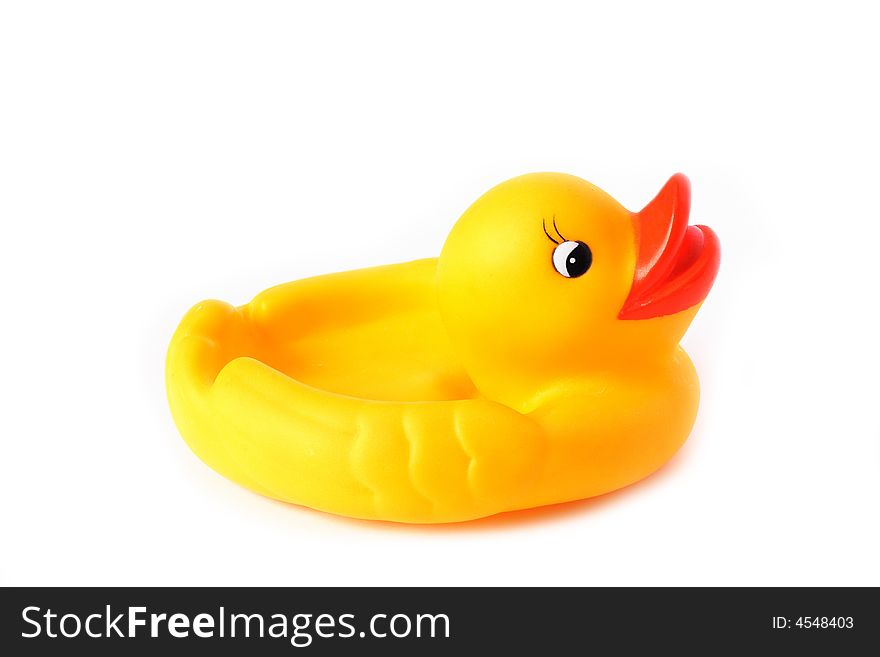 Image of a cute rubber duckling on white. Image of a cute rubber duckling on white