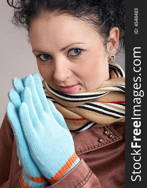 A Nice Girl In Blue Gloves