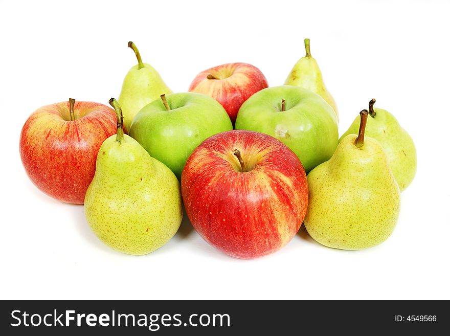 Mix of apples and pears on white. Mix of apples and pears on white