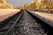 Infrared Photo – Railway, Sky, Landscape And Tre Royalty Free Stock Photo Infrared Photo – Railway, Sky, Landscape And Tre Royalty Free Stock Photo
