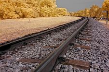 Infrared Photo – Railway, Landscape, And Tree Stock Image Infrared Photo – Railway, Landscape, And Tree Stock Image
