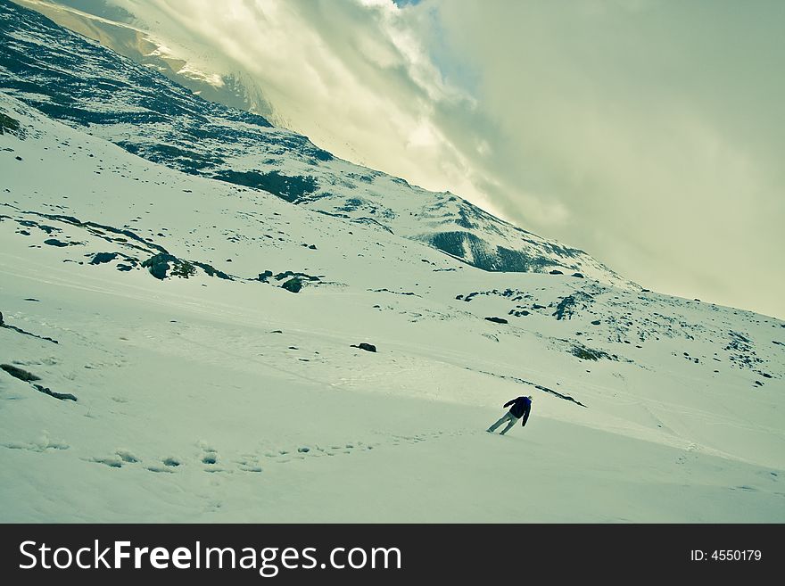 Man dramatically lost in the mountains. Man dramatically lost in the mountains