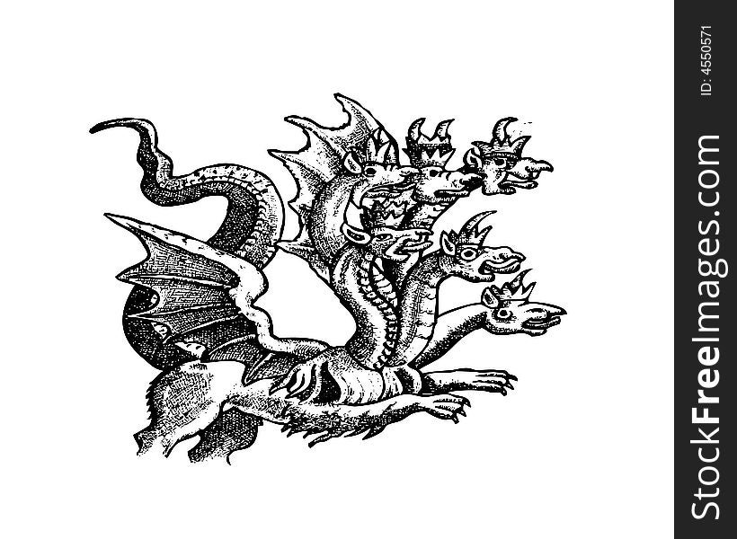 Mythical creature, etching, dragon, animal