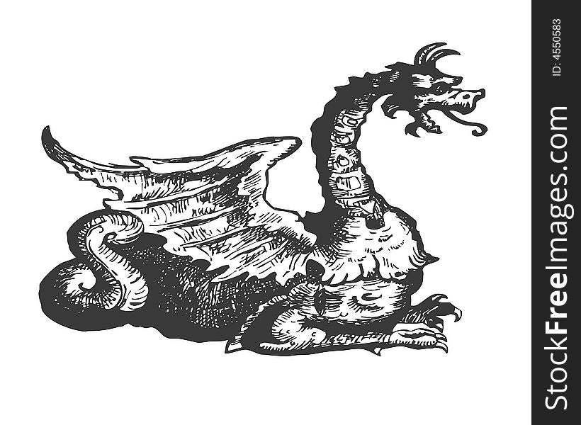 Mythical creature, etching, dragon, animal