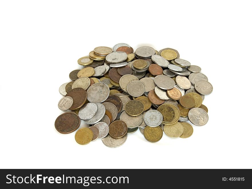 Assorted coins isolated over white