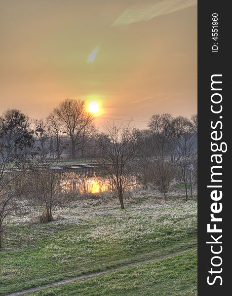 Sunset landscape hdr sky water