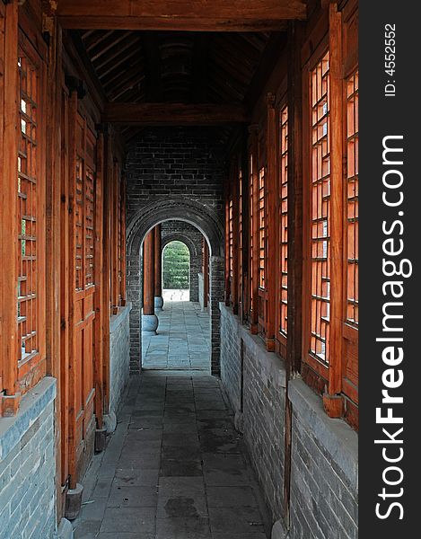 Old style Chinese building with arc door and wood window. Old style Chinese building with arc door and wood window