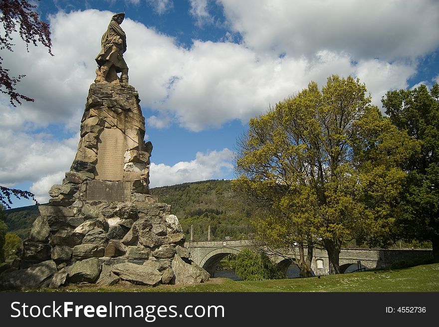 The black watch monument and the wade bridge aberfeldy perthshire scotland united kingdom. The black watch monument and the wade bridge aberfeldy perthshire scotland united kingdom