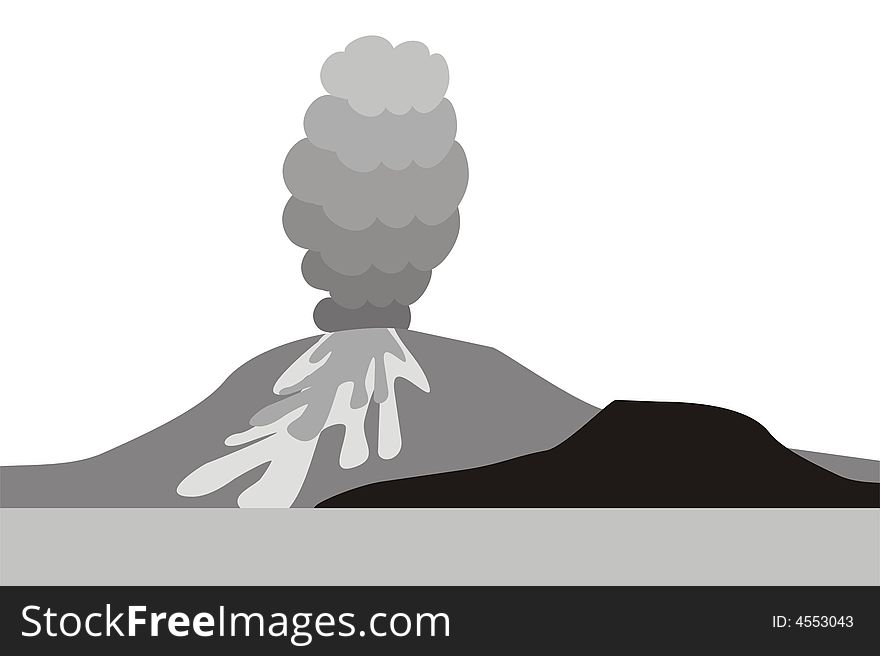 Art illustration: landscape with a volcano