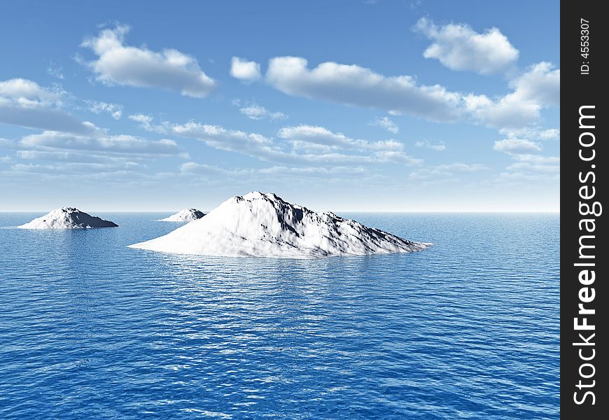 The big iceberg on  the open ocean - 3d landscape scene.