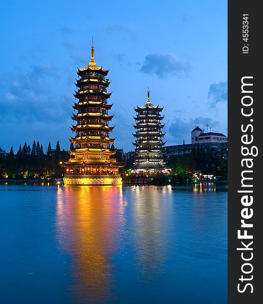 Pagodas In Banyan Lake In Down