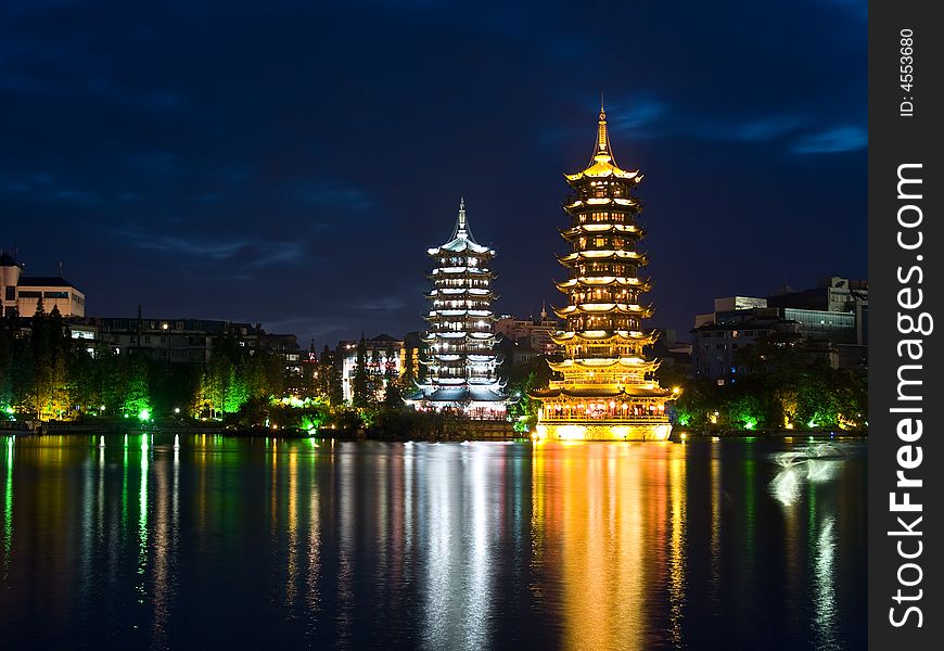 Pagodas In Banyan Lake In Down