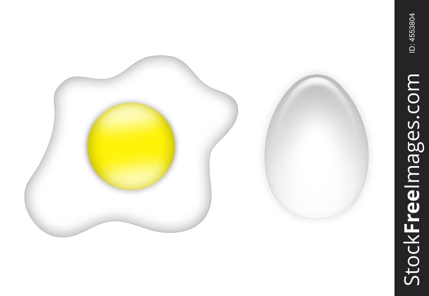 Fried egg and white egg. Fried egg and white egg