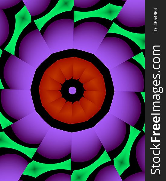 Abstract fractal image resembling a floral kaleidoscope wheel