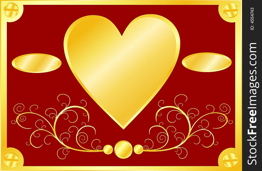 Red Valentines Day background with gold heart and floral elements.Additional vector format in EPS (v.8).