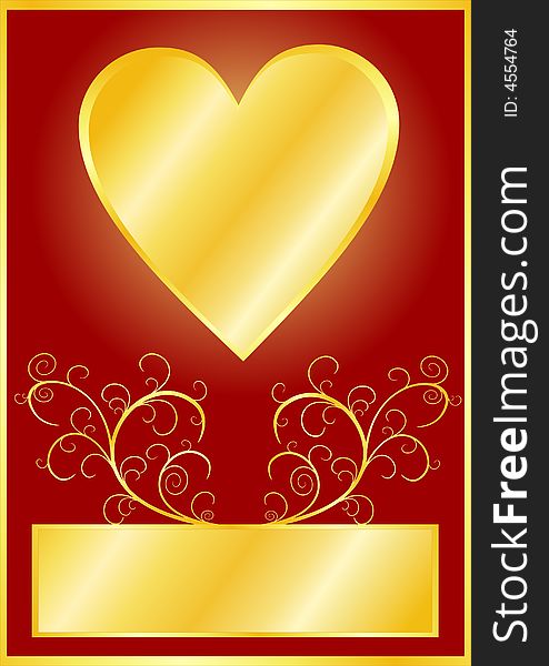 Red Valentines Day background with gold heart and floral elements.Additional vector format in EPS (v.8).